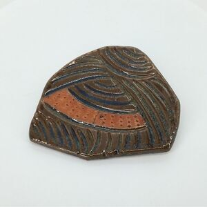 Handcrafted OOAK Abstract Brooch Fall Tone Glazed Pottery Artsy Quirky Whimsical